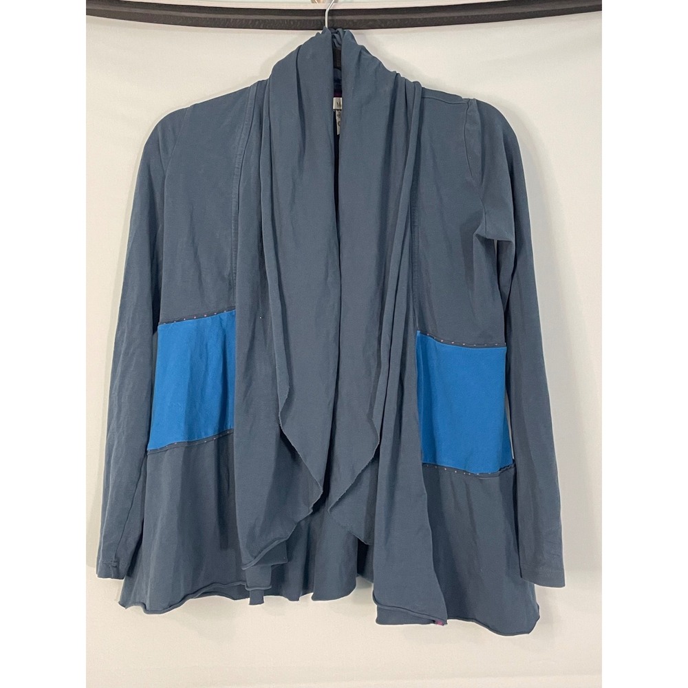 Matilda Jane XS‎ Blue Gray Patchwork Cardigan Draped Front Long Sleeve
